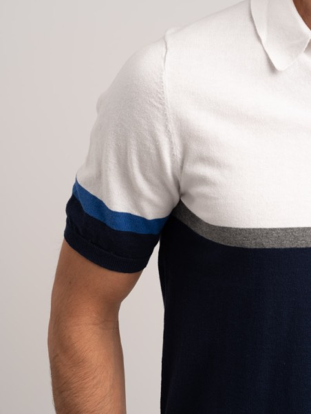 Maglia uomo stile polo a mezza manica realizzata in puro cotone lavorato a maglia bicolore