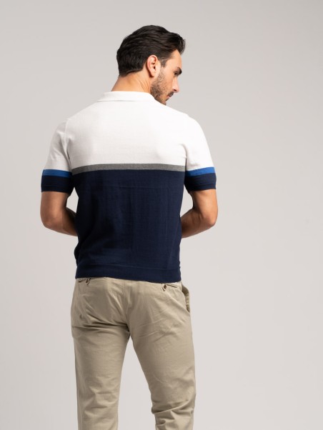 Maglia uomo stile polo a mezza manica realizzata in puro cotone lavorato a maglia bicolore