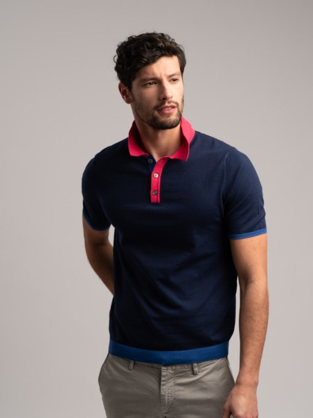 Maglia uomo stile polo a mezza manica realizzata in puro cotone lavorato a maglia