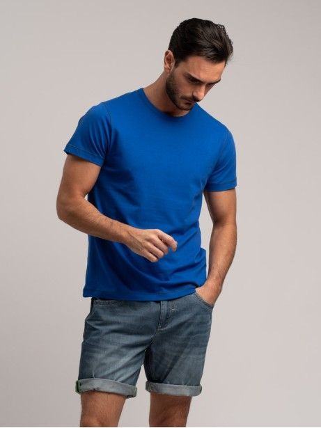 T-shirts uomo tinta unita in jersey di cotone con cuciture contrasto