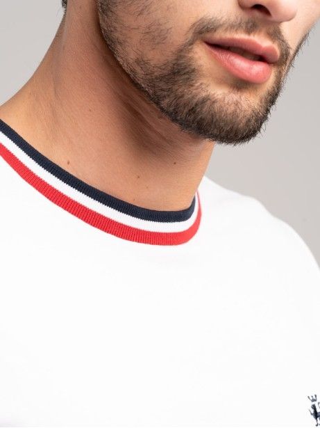 T-shirt uomo realizzta in cotone piquet stretch con rib a contrasto 2