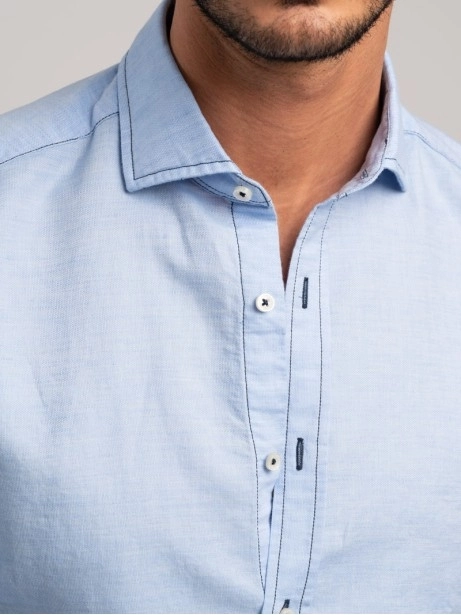 Camicia uomo misto cotone con cuciture a contrasto 2