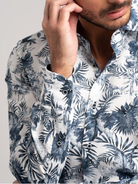 Camicia uomo realizzata in cotone popeline  stampa floreale hawaiana 2