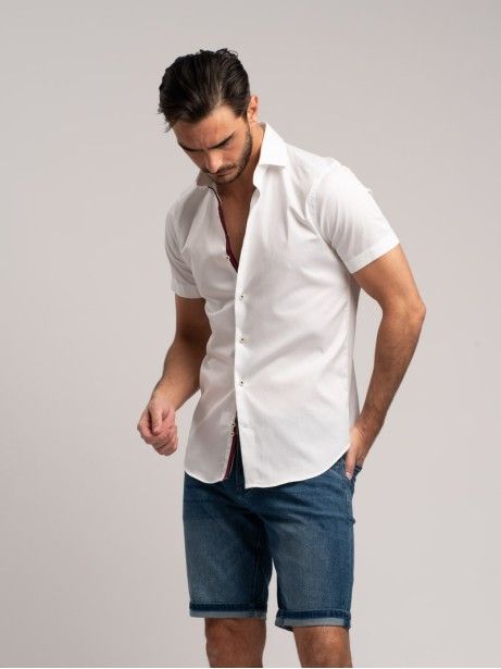 Camicia uomo  tinta unita a manica corta , realizzata in cotone piquet stretch
