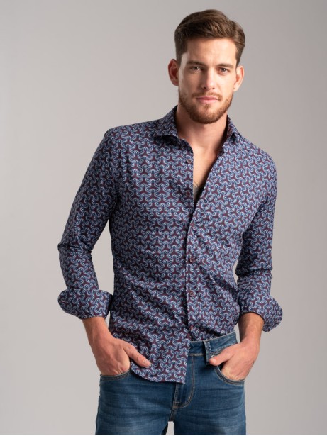 Camisa de hombre con tejido de popelina de estampado geométrico abstracto