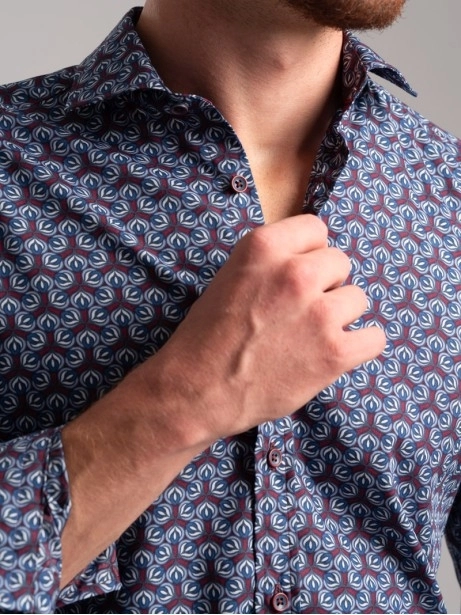 Camicia uomo fantasia stampa geometrica astratta tessuto popeline 2