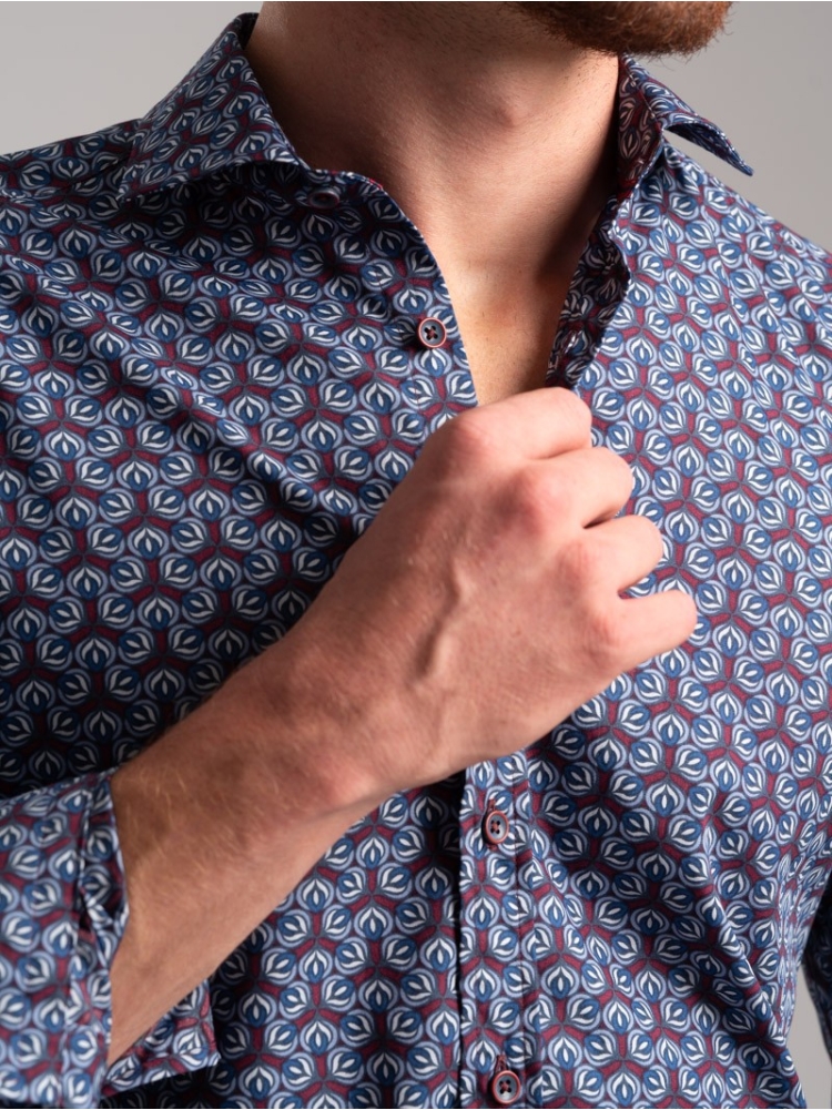 Camisa de hombre con tejido de popelina de estampado geométrico abstracto