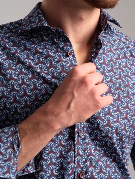 Camisa de hombre con tejido de popelina de estampado geométrico abstracto