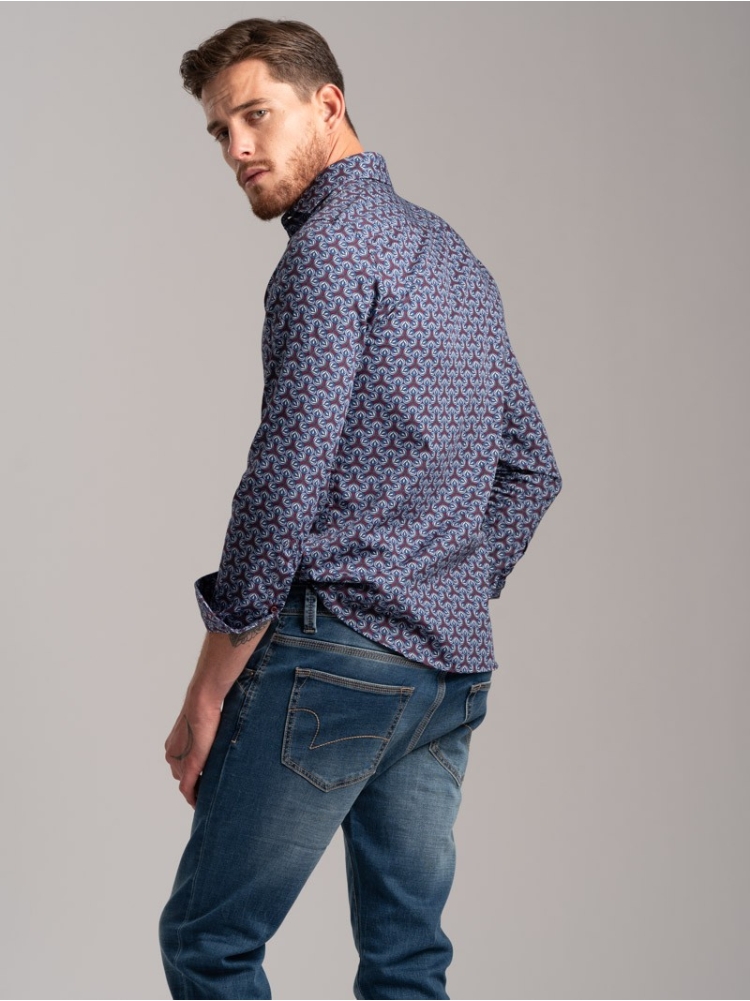 Camisa de hombre con tejido de popelina de estampado geométrico abstracto