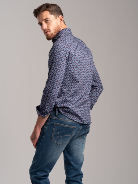 Camisa de hombre con tejido de popelina de estampado geométrico abstracto