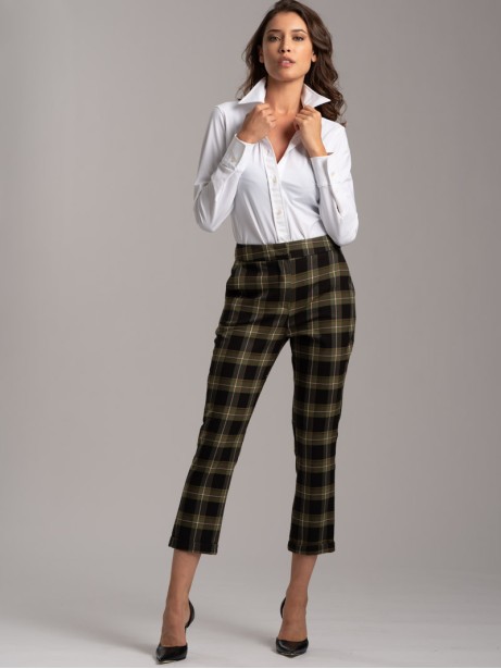 Pantalones de madrás para mujer con solapas