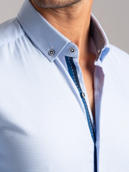 Camicia uomo tinta unita tessuto armaturato con inserto collo polsi