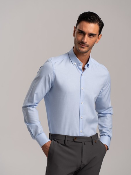 Camicia uomo tessuto armaturato micro disegno bicolor