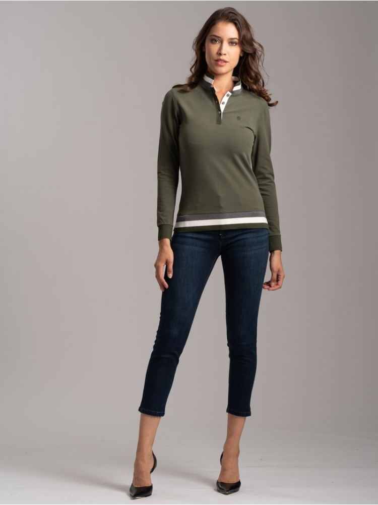Polo de mujer de punto elástico con cuello y bajo de canalé
