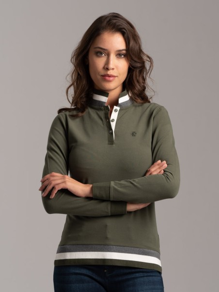 Polo de mujer de punto elástico con cuello y bajo de canalé