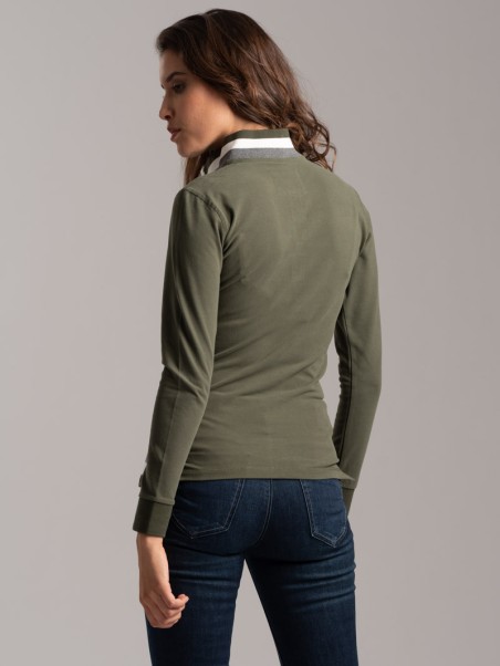 Polo de mujer de punto elástico con cuello y bajo de canalé