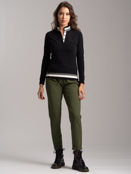 Polo de mujer de punto elástico con cuello y bajo de canalé