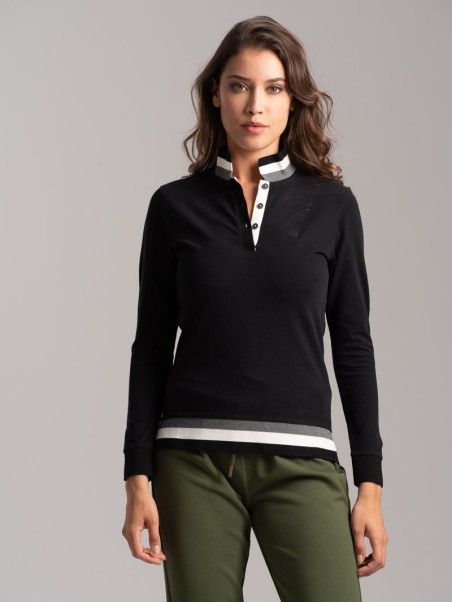 Polo de mujer de punto elástico con cuello y bajo de canalé