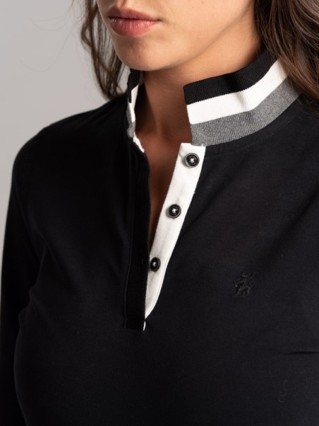 Polo de mujer de punto elástico con cuello y bajo de canalé