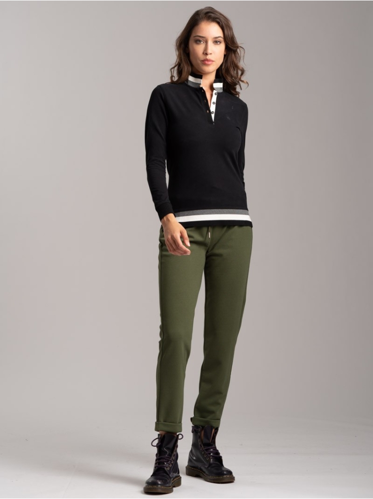 Polo de mujer de punto elástico con cuello y bajo de canalé