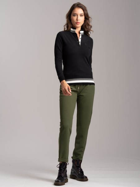 Polo de mujer de punto elástico con cuello y bajo de canalé