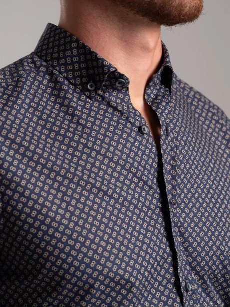 Camicia uomo fantasia stampa disegno geometrico tessuto popeline