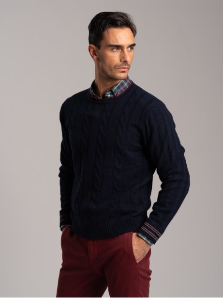Jersey de cuello redondo para hombre con cuello y puños en contraste 2