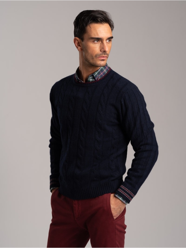 Jersey de cuello redondo para hombre con cuello y puños en contraste
