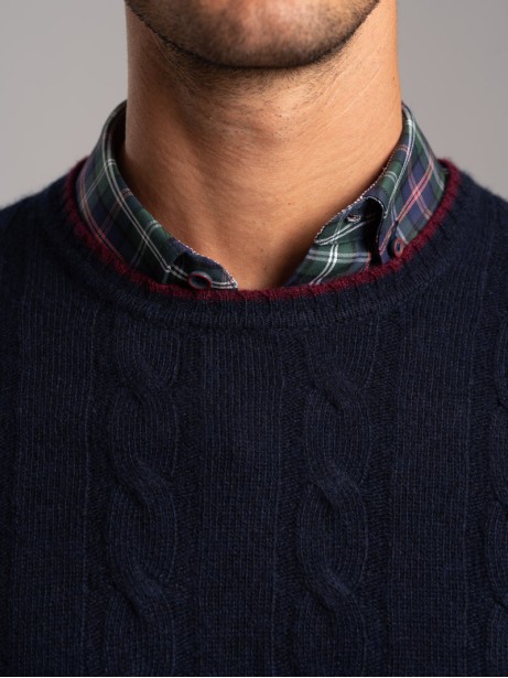Jersey de cuello redondo para hombre con cuello y puños en contraste