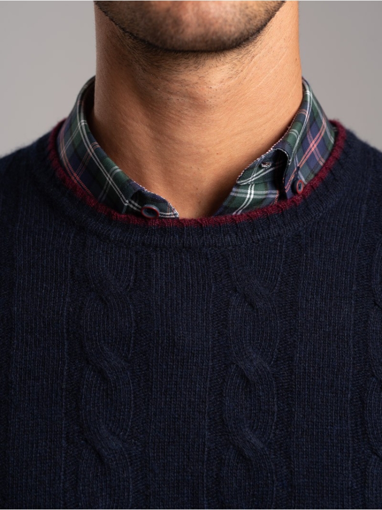Jersey de cuello redondo para hombre con cuello y puños en contraste