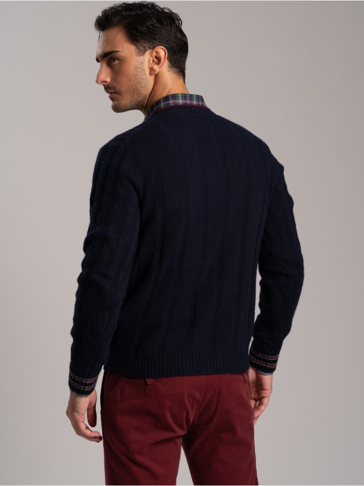 Jersey de cuello redondo para hombre con cuello y puños en contraste