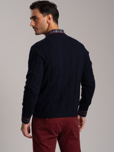 Jersey de cuello redondo para hombre con cuello y puños en contraste
