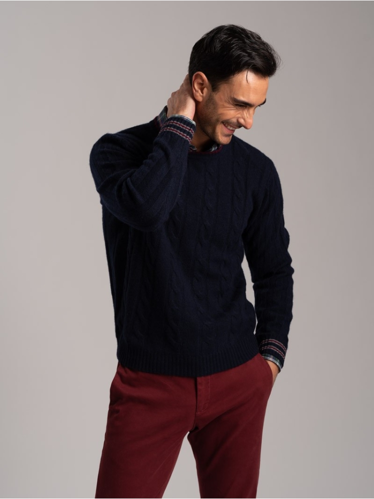 Jersey de cuello redondo para hombre con cuello y puños en contraste