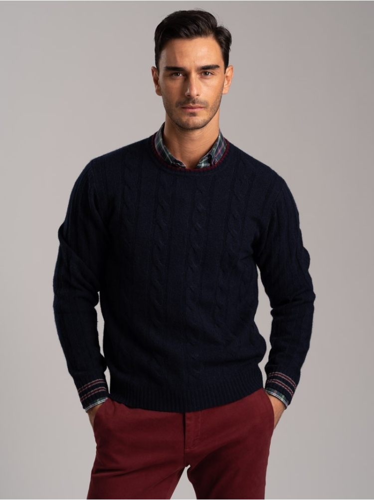 Jersey de cuello redondo para hombre con cuello y puños en contraste