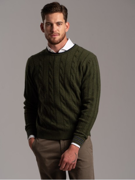 Jersey de cuello redondo para hombre con cuello y puños en contraste