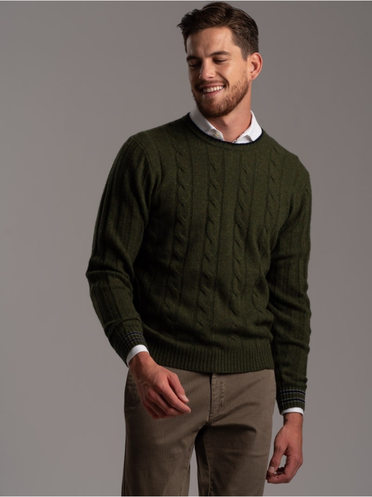 Jersey de cuello redondo para hombre con cuello y puños en contraste