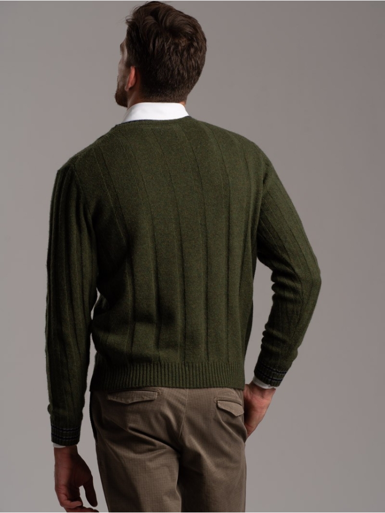 Jersey de cuello redondo para hombre con cuello y puños en contraste