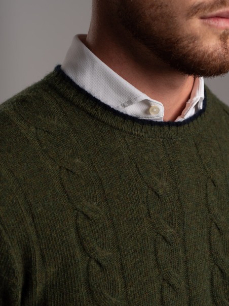 Jersey de cuello redondo para hombre con cuello y puños en contraste