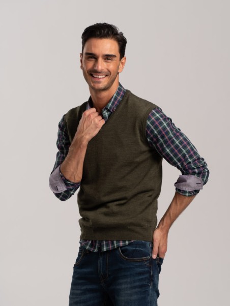 Chaleco sin mangas de lana merina para hombre