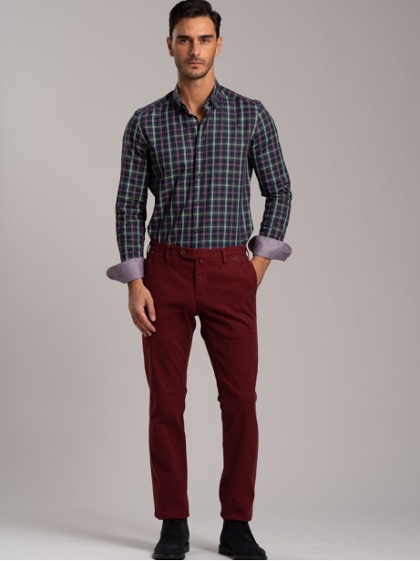 Camisa madrás multicolor de hombre en tejido de sarga cuello abotonado