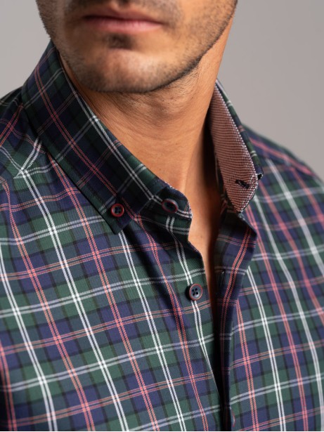 Camisa madrás multicolor de hombre en tejido de sarga cuello abotonado 2