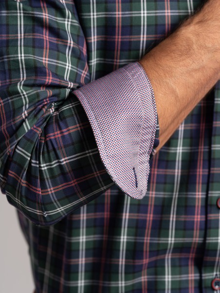 Camisa madrás multicolor de hombre en tejido de sarga cuello abotonado
