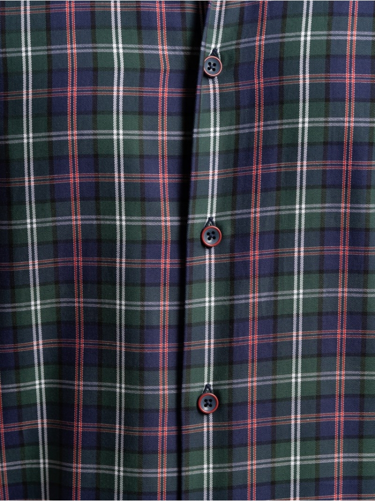 Camisa madrás multicolor de hombre en tejido de sarga cuello abotonado