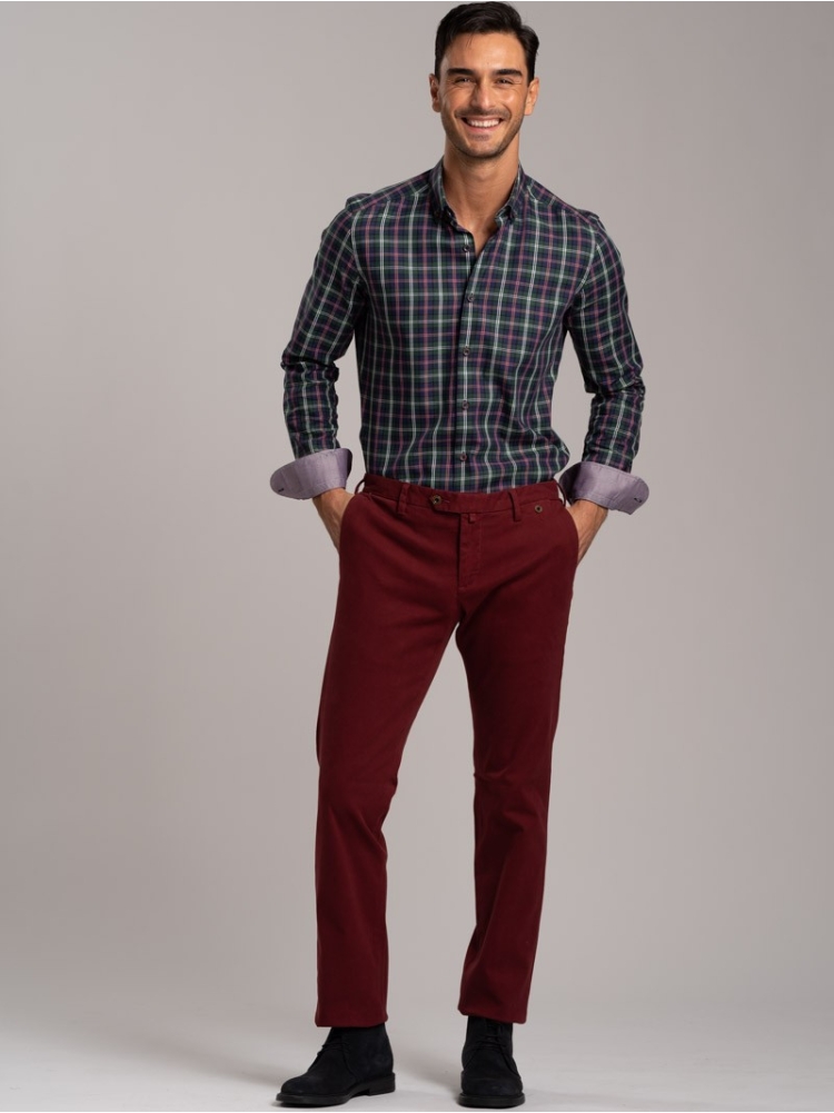 Camisa madrás multicolor de hombre en tejido de sarga cuello abotonado