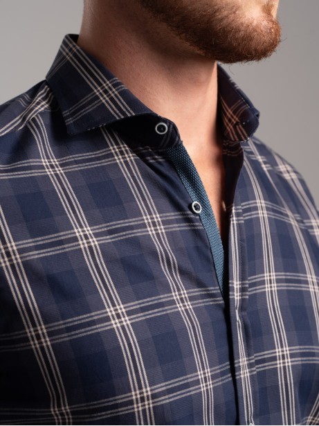 Camisa madrás bicolor de hombre en tejido de sarga cuello semifrancés 2