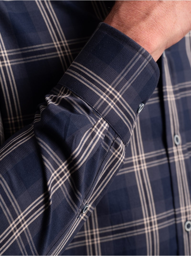 Camisa madrás bicolor de hombre en tejido de sarga cuello semifrancés