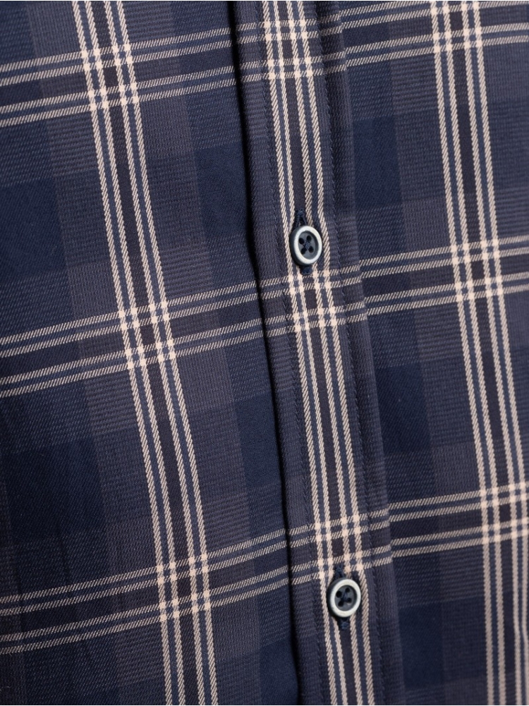Camisa madrás bicolor de hombre en tejido de sarga cuello semifrancés