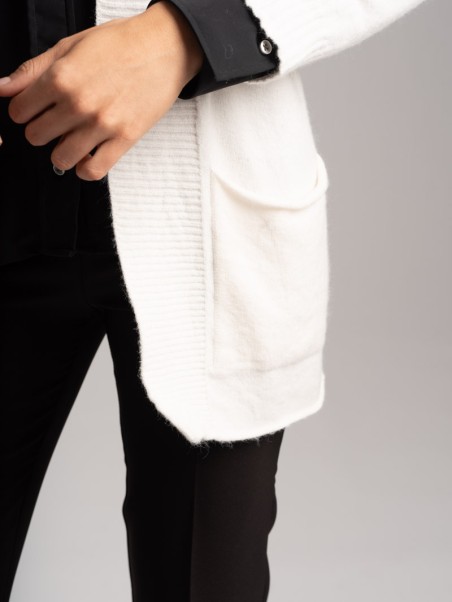 Cardigan donna lungo con tasche in filato di viscosa