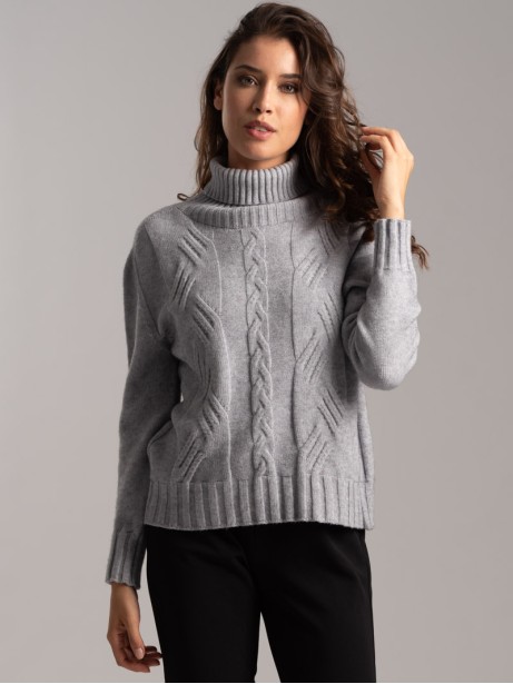 Jersey de cuello alto de viscosa para mujer con trenzas incrustadas