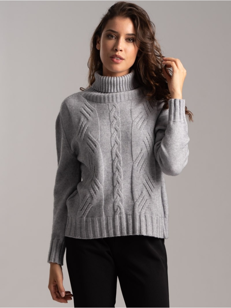 Jersey de cuello alto de viscosa para mujer con trenzas incrustadas